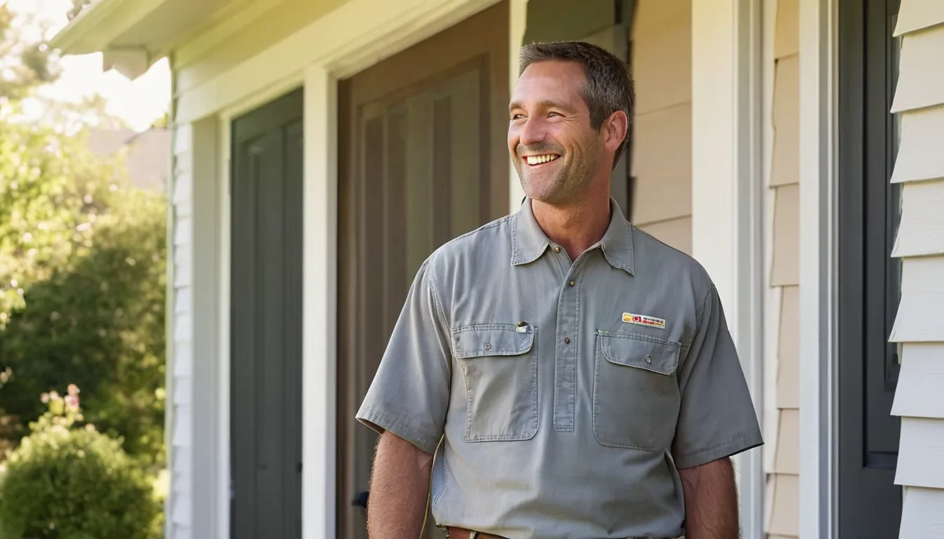 A friendly provider talking with a homeowner at the front door of a house in Mequon