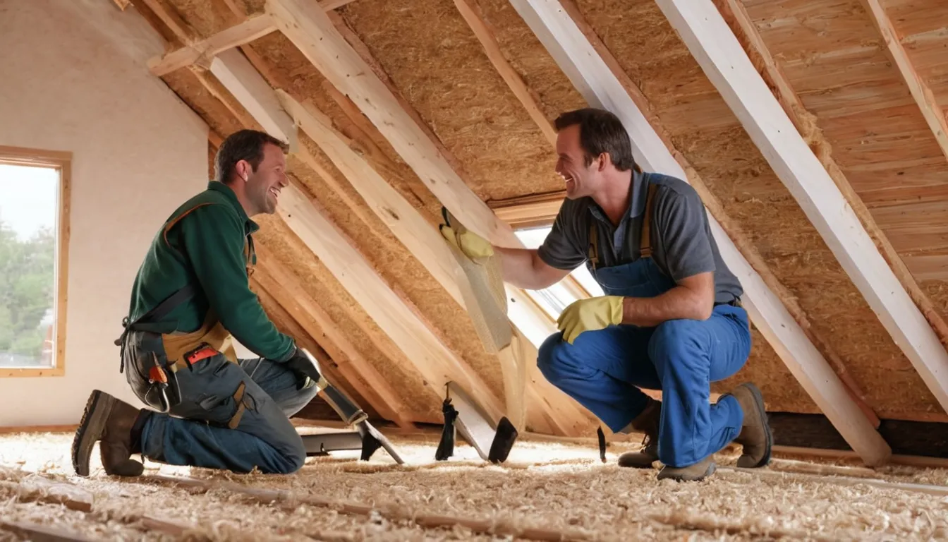Friendly home service provider inspecting an attic roofline with a flashlight in a home near Mequon